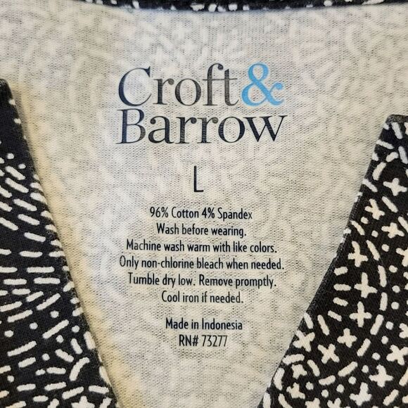 Craft & Barrow Navy Blue Paisley Split Neck 3/4 Sleeve Stretch Top Size L NWOT - Picture 6 of 6